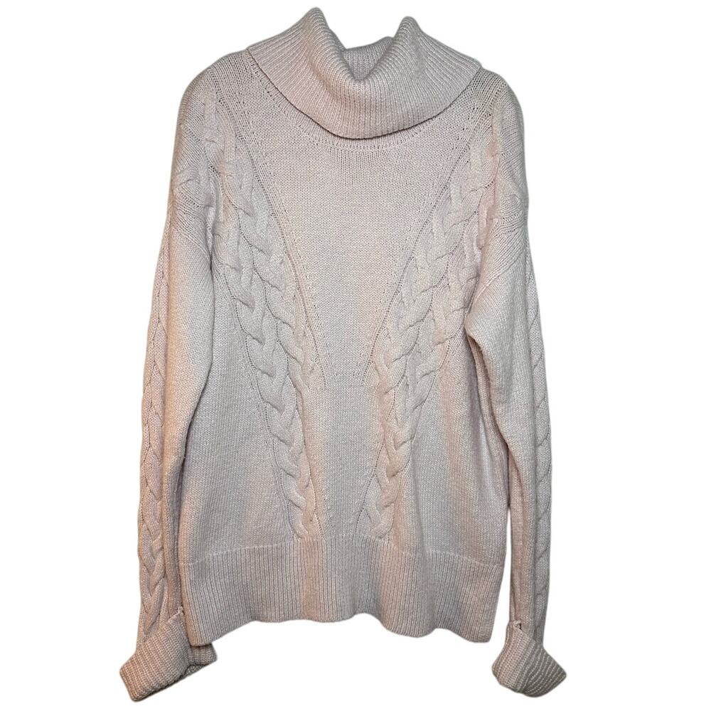 Vince Camuto Pink Cotton Blend Cable Knit Turtleneck Sweater Women's Small